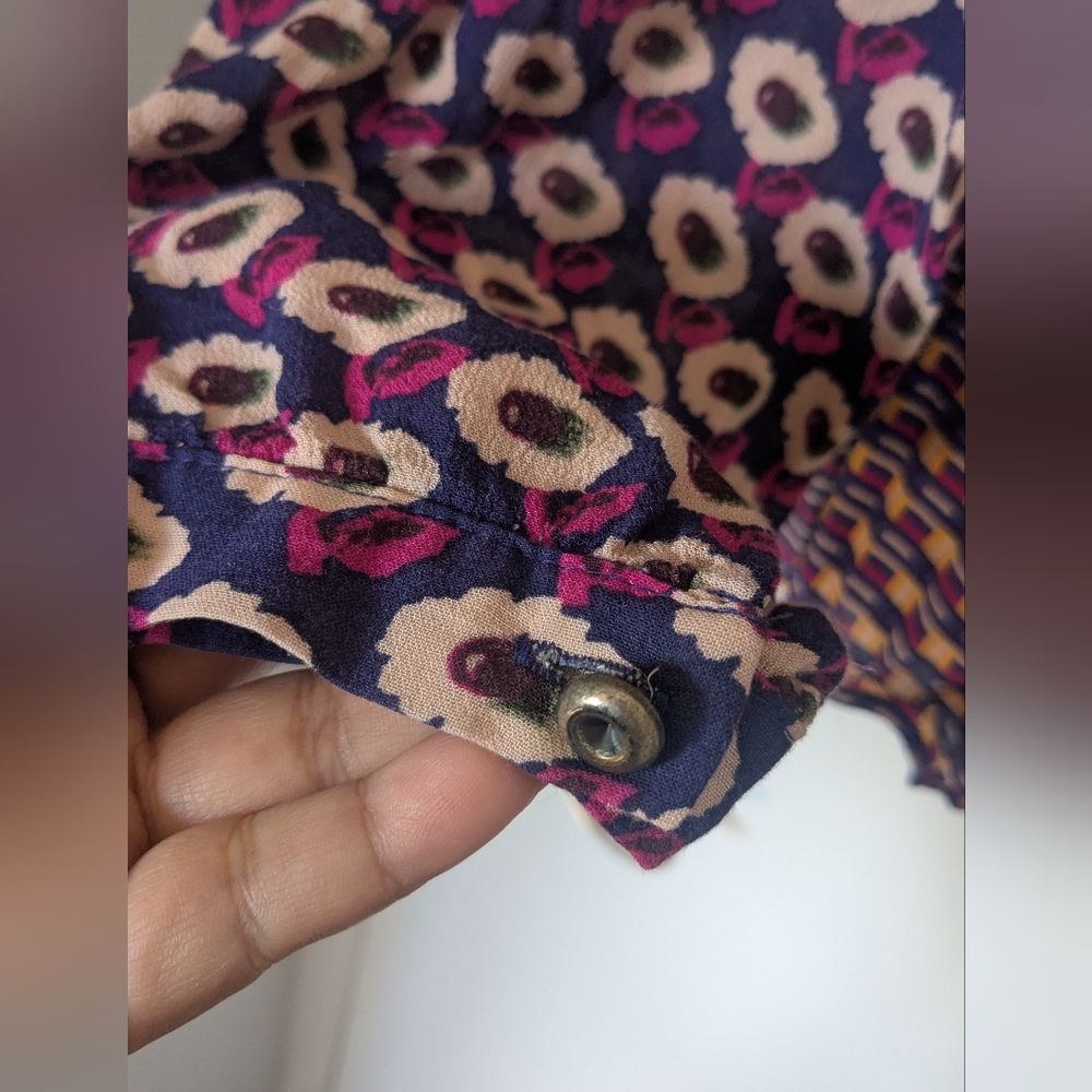 Maeve by Anthropologie Blouse | Medium Boho Floral Geometric Print Long Sleeve - Picture 3 of 5
